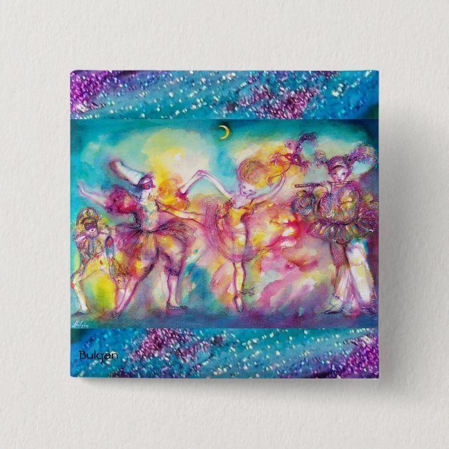 Chapa Cuadrada FIESTA MASQUERADE, Máscaras Mardi Gras, Danza, Mús (Anverso)