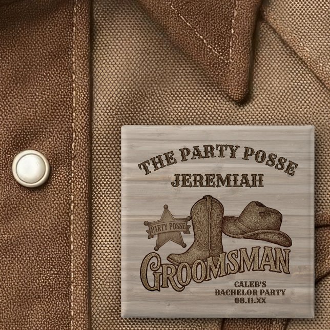 Chapa Cuadrada Fiesta Posse Cowboy Bachelor Party Groomsman (Subido por el creador)