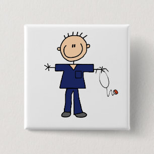 Chapa Cuadrada Figura masculina enfermera - azul del palillo