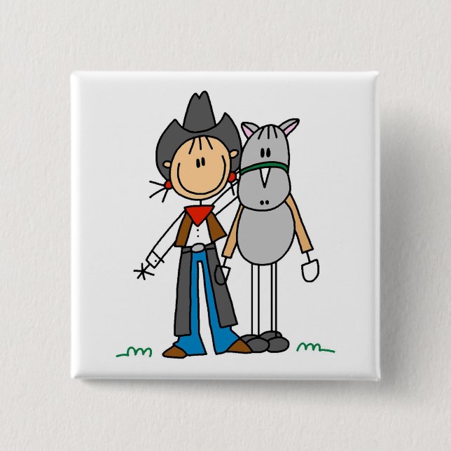 Chapa Cuadrada Figura vaquera del palillo con las camisetas del (Anverso)