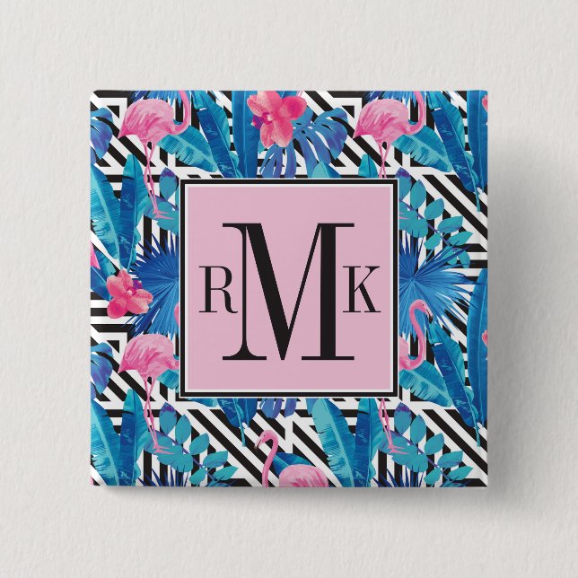 Chapa Cuadrada Flamenco y palmas en modelo geométrico (Anverso)