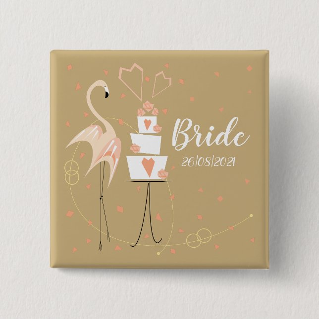 Chapa Cuadrada Flamingo Boda Bride Date cuadrado (Anverso)