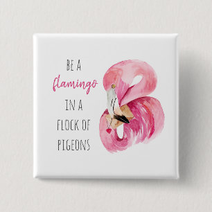 Chapa Cuadrada Flamingo De Color Rosa Exótico Moderno Con Cita
