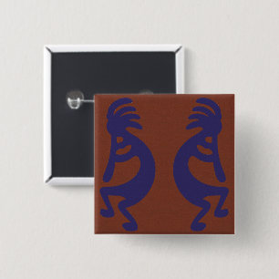 Chapa Cuadrada Flauta Jugando a la figura de Kokopelli - Azul sob