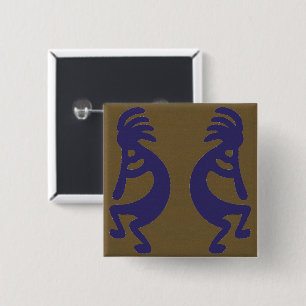 Chapa Cuadrada Flauta Jugando a la figura de Kokopelli - Azul sob