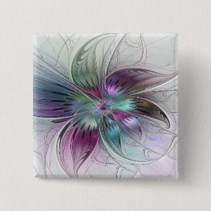 Chapa Cuadrada Flor Abstracta Colorida Arte Fractal Floral Modern