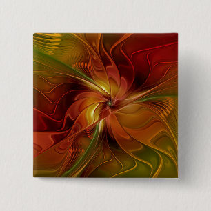 Chapa Cuadrada Flor abstracta roja naranja marrón verde Arte frac