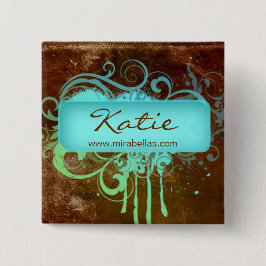 Chapa Cuadrada Flor azul del grunge de la etiqueta del salón de