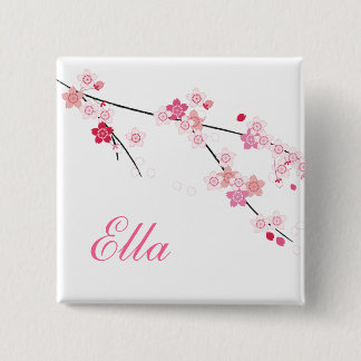 Chapa Cuadrada Flor de Cerezo Sakura con nombre personalizado