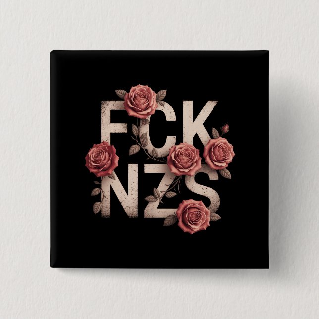 Chapa Cuadrada Flor de FCK NZS contra derecha Lgbtq+ (Anverso)
