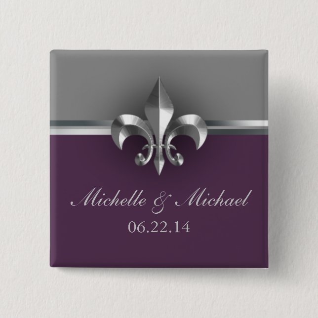 Chapa Cuadrada Flor de lis púrpura de plata elegante (Anverso)