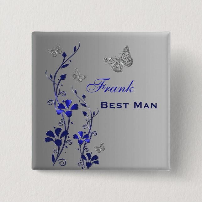 Chapa Cuadrada Flor de mariposa azul y plata Mejor clavija de hom (Anverso)