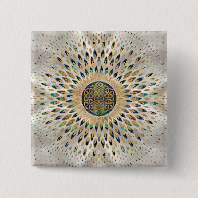Chapa Cuadrada Flor de vida - Abalone Shell y Pearl (Anverso)