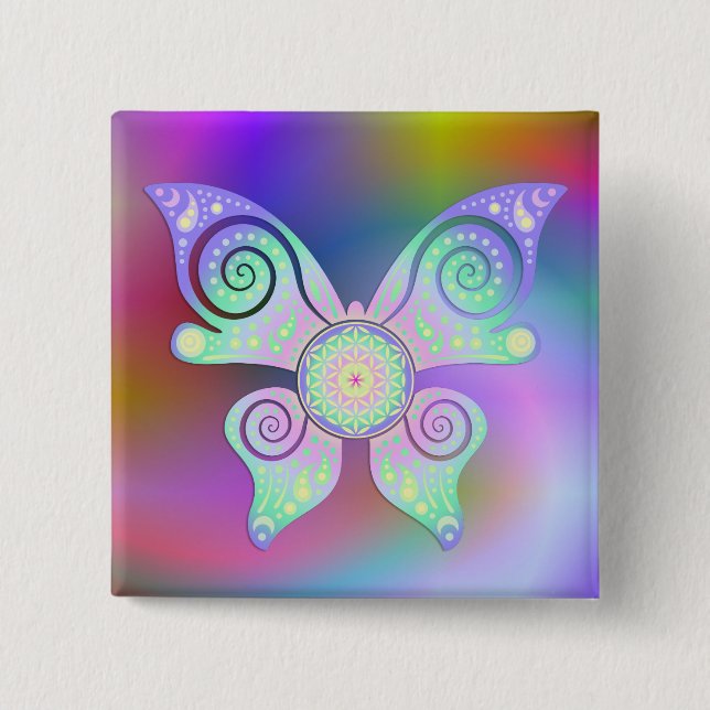 Chapa Cuadrada Flor de vida / Blume des Lebens - mariposa (Anverso)