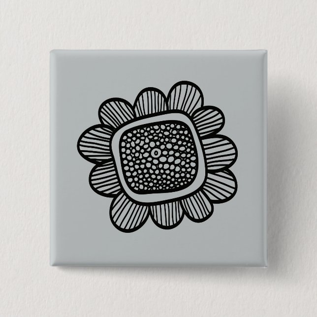 Chapa Cuadrada Flor del Doodle (Anverso)