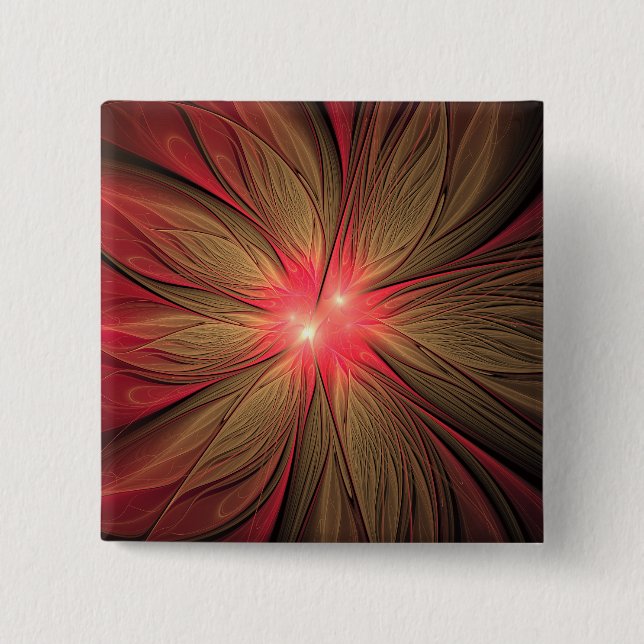 Chapa Cuadrada Flor fractal de fanatismo rojo (Anverso)