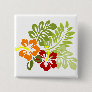 Chapa Cuadrada Flor Tropical Deja Al Naranja Rojo Hibiscus Hawaii