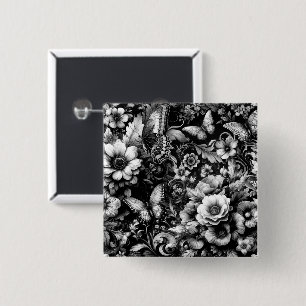 Chapa Cuadrada Floral Antiguo Monocromo con Mariposas