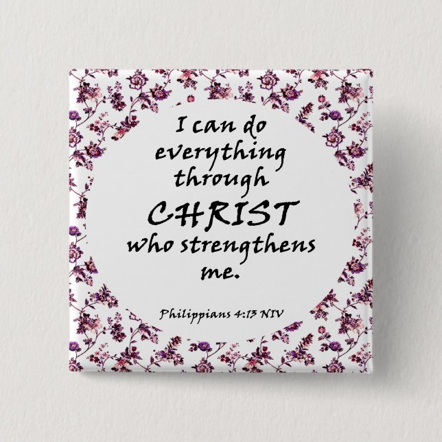 Chapa Cuadrada Floral Bible Verse     Button (Anverso)