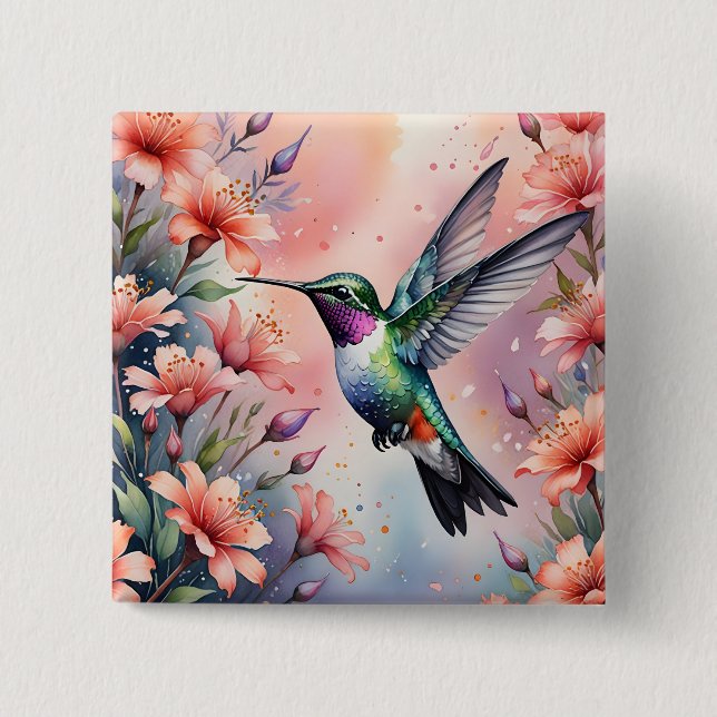 Chapa Cuadrada floral hummingbird button (Anverso)