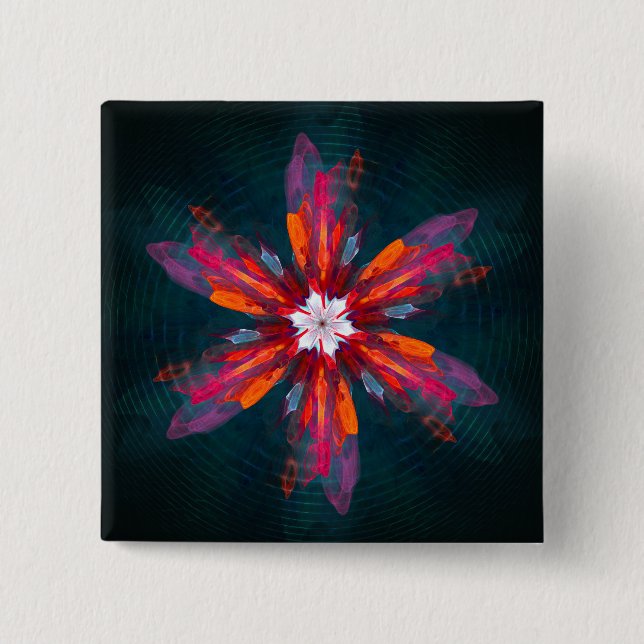 Chapa Cuadrada Floral Mandala Flores Naranja Azul Rojo Resumen (Anverso)