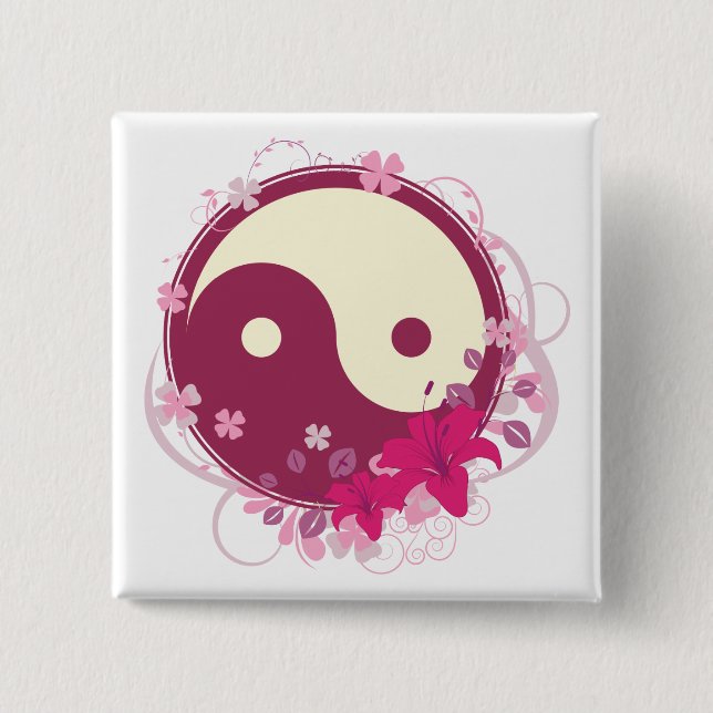 Chapa Cuadrada Floral rosado de Yin Yang (Anverso)