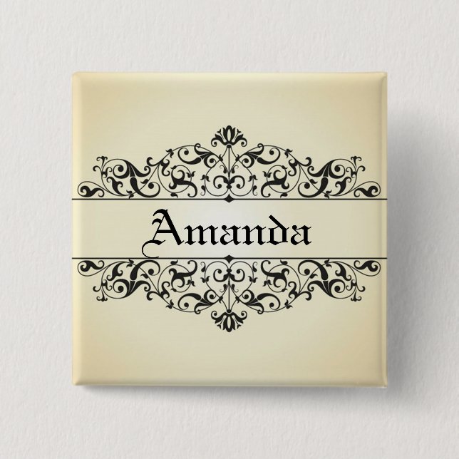 Chapa Cuadrada Floral Vintage Personalizado (Anverso)