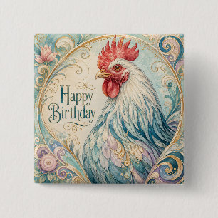 Chapa Cuadrada Florecimiento de Cumpleaños del Gallo Regio