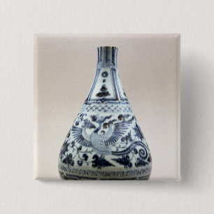 Chapa Cuadrada Florero azul y blanco, dinastía de Yuan