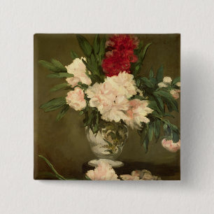 Chapa Cuadrada Florero de Manet el de Peonies en un pequeño
