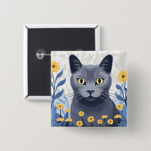 Chapa Cuadrada Flores amarillas de gato azul ruso