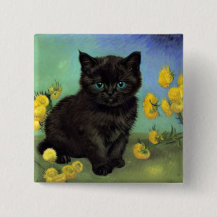 Chapa Cuadrada Flores amarillas de gato negro Van Gogh