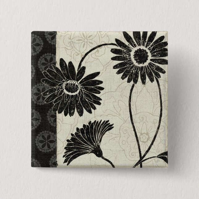 Chapa Cuadrada Flores blancos y negros (Anverso)