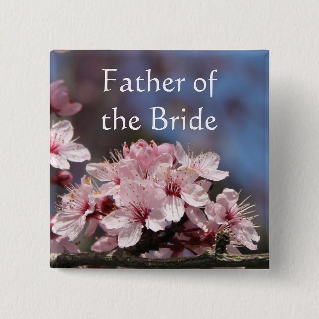 Chapa Cuadrada flores de cerezo rosadas padre novia (Anverso)