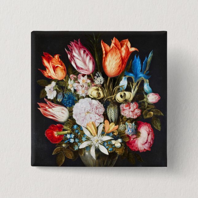 Chapa Cuadrada Flores de época en un vaso de Ambrosius Bosschaer (Anverso)