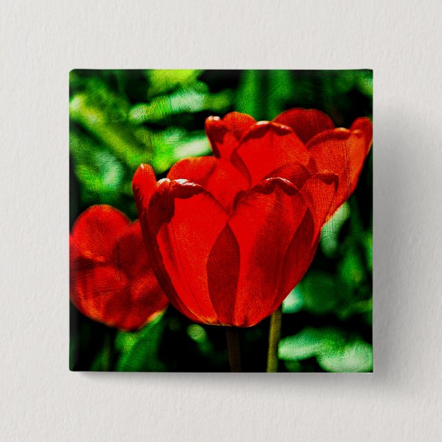 Chapa Cuadrada Flores de tulipán rojas (Anverso)