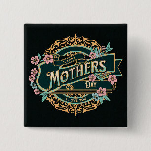 Chapa Cuadrada Flores florales de oro y negro feliz día de la mad