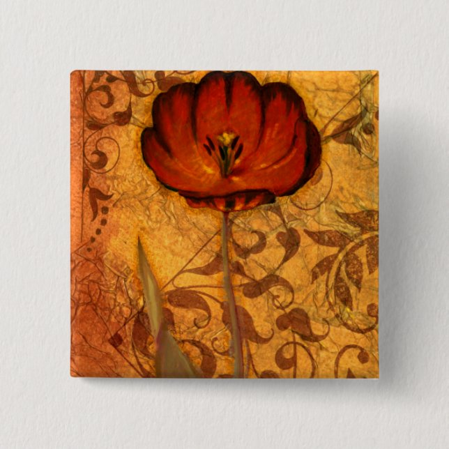 Chapa Cuadrada Flores rojas I (Anverso)