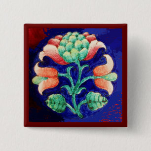 CHAPA CUADRADA FLORES ROJOS ESTILIZADOS, FLORAL VERDE AZUL