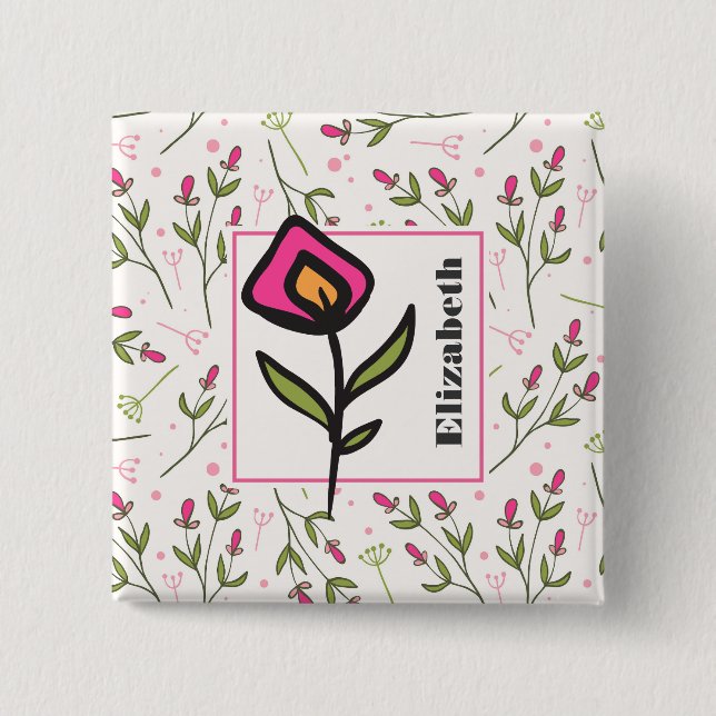 Chapa Cuadrada Flores silvestres - Pétalos rosados y Naranjas per (Anverso)