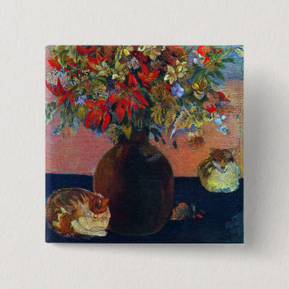 Chapa Cuadrada Flores y Gatos de Paul Gauguin, Arte Antiguo Fino