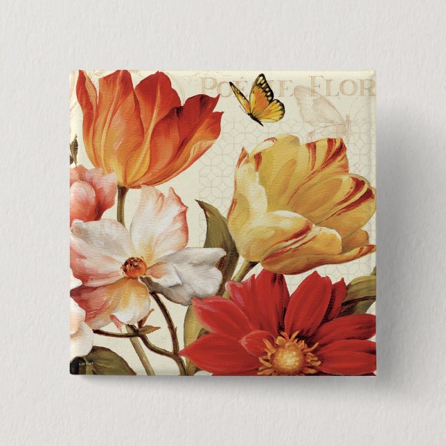 Chapa Cuadrada Flores y mariposas (Anverso)