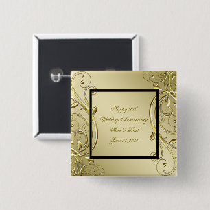 Chapa Cuadrada Flourish Gold Black 50° aniversario de Boda