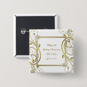 Chapa Cuadrada Flourish Gold White 50° Aniversario del Boda