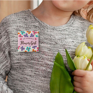 Chapa Cuadrada FLOWER GIRL Fun Daisies Pop Cute Boda Etiqueta de