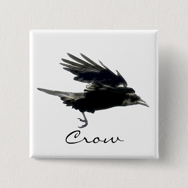 Chapa Cuadrada FLYING CROW Raven Wildlife Bird Art (Anverso)