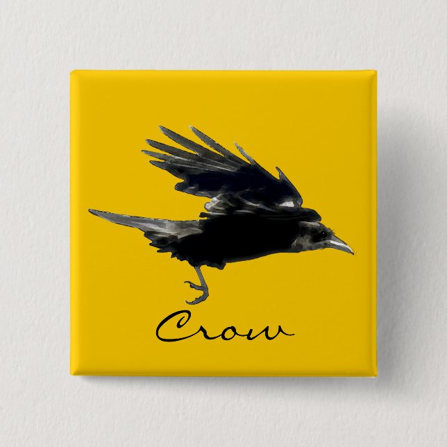 Chapa Cuadrada FLYING CROW Raven Wildlife Bird Art (Anverso)