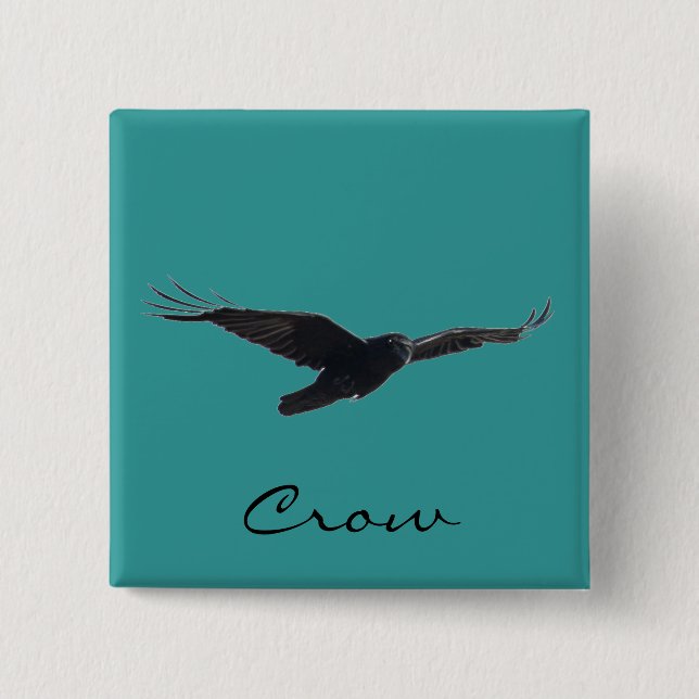 Chapa Cuadrada FLYING CROW Raven Wildlife Bird Art (Anverso)