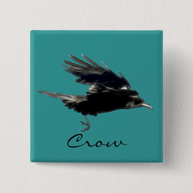 Chapa Cuadrada FLYING CROW Raven Wildlife Bird Art (Anverso)