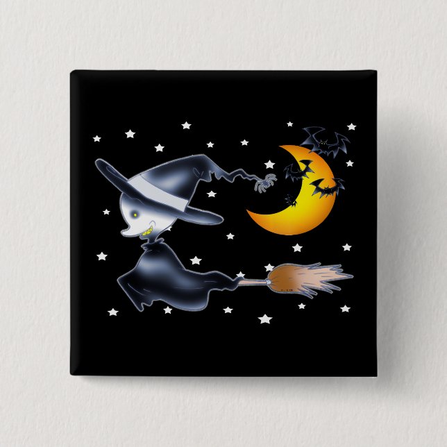 Chapa Cuadrada Flying Witch on Halloween Night (Anverso)